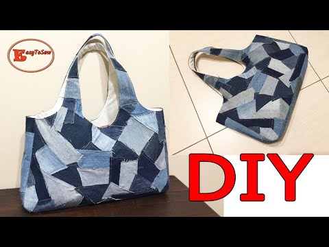 DIY RAW EDGES DENIM HANDBAG SEWING TUTORIAL | FABRIC SCRAPS DENIM BAG IDEAS