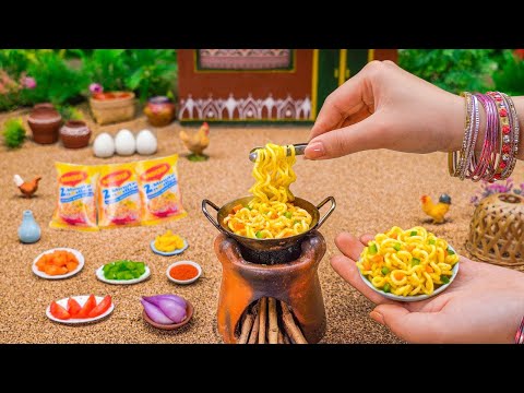 Miniature Egg Masala Maggi 🍳 Egg Maggi Recipe 🍜  Tiny Foodkey 🍴 Anda Masala 🌶️ Indian Street Food