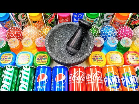 Satisfying Video Making Soda Slime Mixing Coca Cola Pepsi Fanta Sprite into Clear Slime GoGo ASMR