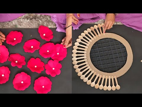 Amazing Home Decoration craft ideas | Waste Wooden spoons and paper flower wall decor | DIY  decor