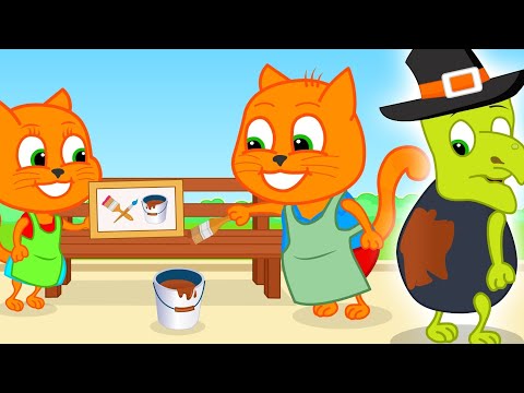 Família de Gatos - EI! CUIDADO 🎨🩳 O BANCO ESTÁ PINTADO 🪑😱 Desenho Animado em Português Brasil 4K