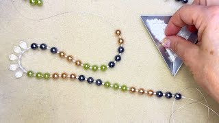 How to Make a Color Blocked Pearl and Crystal Necklace by Deb Floros.