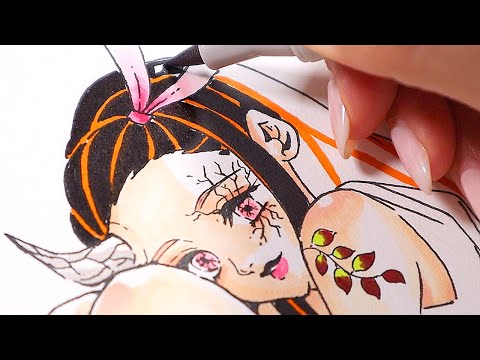 CÓMO PINTAR LA PORTADA DE TU MANGA 🌙 DIBUJO A  NEZUKO con los ARRTX OROS 90