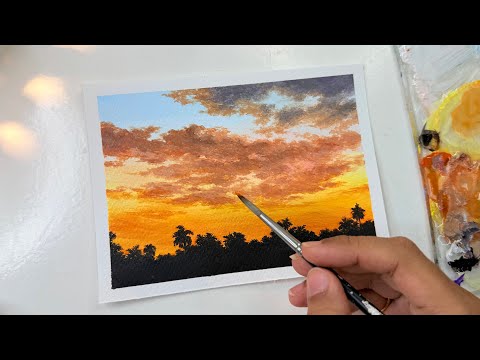 Sunset painting tutorial/ cloud painting technique /Acrylic painting for beginners