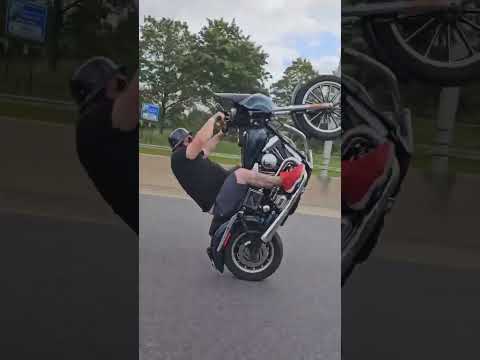 Harley Wheelie gets yelled at by Highway Patrol on a Harley