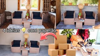 DIY 4 IDEIAS 💡 GENIAIS USANDO CAIXAS DE PAPELÃO QUE IRIAM PARA O LIXO | MÓVEIS FEITOS DE PAPELÃO