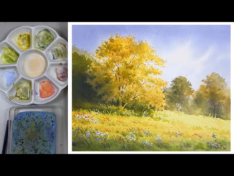 Painting Light and Shadow in Watercolor – Sunny Tree & Flower Field