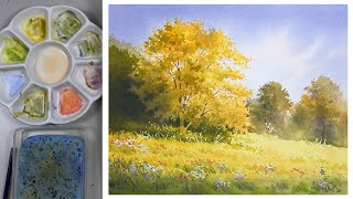 Painting Light and Shadow in Watercolor – Sunny Tree & Flower Field