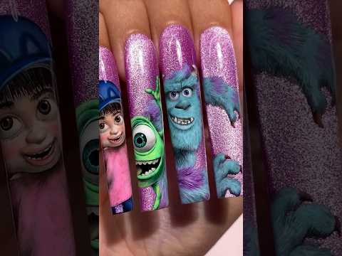 Monsters Inc NAILS?!😱⚠️💅🏼Hand Painted Nail Art💚 #nails #nailart #disney #art