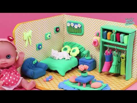 How to make a cute miniature Doll's room using Cardboard & Clay |Miniature Cardboard House DIY