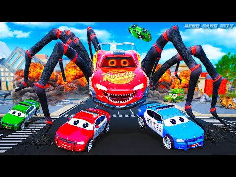 The Lightning McQueen Car Eater vs Police Cars | Thrilling City Cars Rescue Mission!