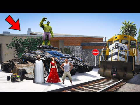 GTA 5 : Can Franklin, Granny, Russian, HULK, RC CAR, Buggy & TANK stop the TRAIN in GTA 5 !