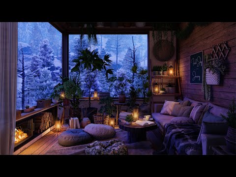 Cozy Winter Ambience for Sleep ❄️🔥Snow Storm and Fireplace Sounds for Sleep and Deep Relaxation