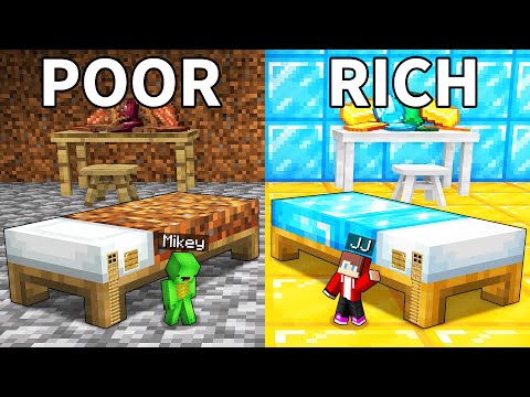 Mikey Poor vs JJ Rich Secret BASE Inside a BED in Minecraft (Maizen)