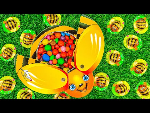 Best Satisfying ASMR | Color Bee Full of Skittles Candy with Rainbow Fruits Cutting Video #287