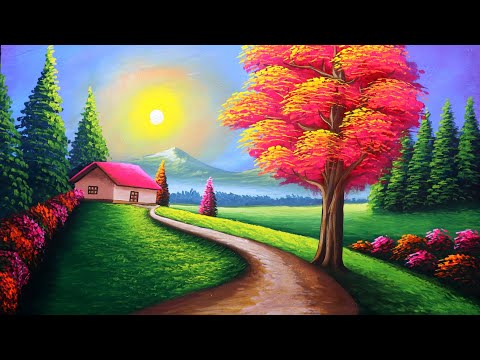 Painting of a beautiful evening autumn village |  painting 550