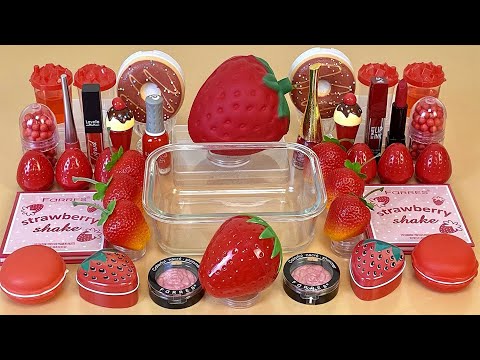 Strawberry SLIME 🍓 Mixing makeup and glitter into Clear Slime. ASMR Satisfying Slime Video.