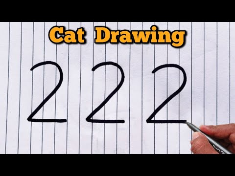 Easy Cat Drawing from Number 222 | Creative Art Trick for beginners