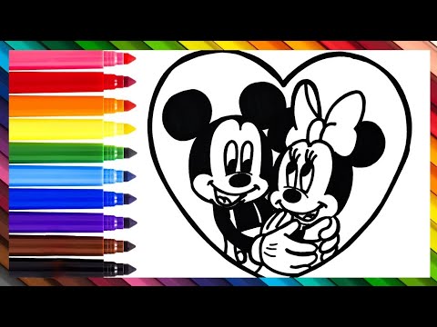 Dibuja y Colorea A Mickey Mouse Y Minnie Mouse ⚫⚫❤️⚫🎀⚫ Dibujos Para Niños