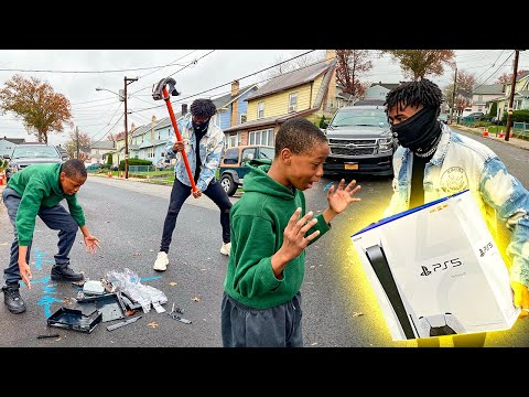Destroying Kids PS4 in the hood & Surprising With A PS5 !!! (HILARIOUS)