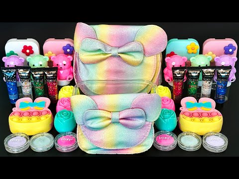 RAINBOW SLIME 🌈 Mixing makeup and glitter into Clear Slime. Satisfying Slime Videos 1080p.