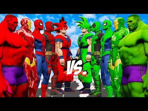 TEAM SUPERHEROES RED VS TEAM SUPERHEROES GREEN (SPIDER-MAN, HULK, GOKU, DEADPOOL, IRON MAN)