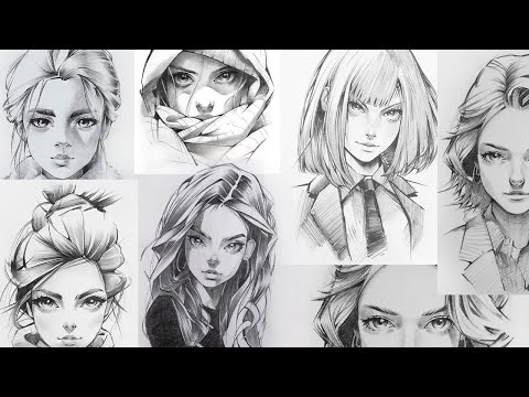 6 dibujos de chicas a lapiz || Girl drawing with pencil