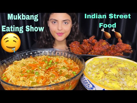 Eating Maggie Masala, Chicken Lollipop, Rasmalai | Indian Street food Mukbang Eating Show