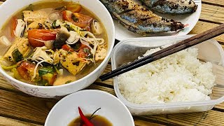 Vegetarian sour soup and fried fish with lemongrass I Simple Food Channel #food #cooking #delicious