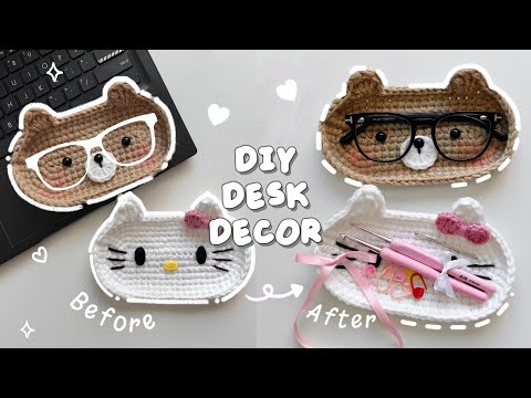 ♡ Crochet Bear & Hello Kitty Glasses Holder Tutorial | Desk Decor | Beginner friendly ♡