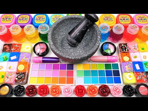 Satisfying Video Mixing Makeup Cosmetics Glitter Beads Squishy Balls into Clear Slime GoGo ASMR