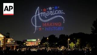 YouTube video thumbnail: Drone Show Lights up Night sky Over Philadelphia's Independence Hall