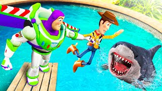 GTA 5 Ragdolls - Woody, Buzz and Jessie Crazy Water Jumps & Falls (Toy Story)
