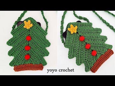 كروشية شنطة على شكل شجرة كريسماس // شنطة للموبايل // وتصلح للأطفال - Crochet Christmas Tree Bag