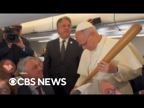 YouTube video thumbnail: CBS News Correspondent Surprises Pope Leo With White Sox Baseball bat Gift