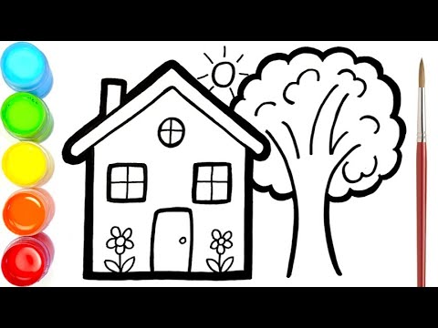 Menggambar Dan Mewarnai Rumah Dan Pohon Untuk Anak-anak #25