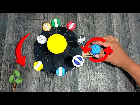 Crea un Sistema Solar Reciclado giratorio con Tapitas y Cartón Maqueta Escolar didáctica
