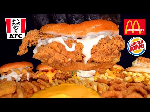ASMR MUKBANG KFC MCDONALDS BURGER KING CHICKEN BURGERS BIG MAC CHEESE BURGERS & FRIES | WITH CHEESE