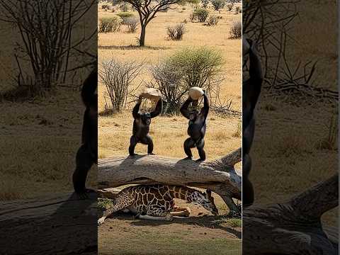 나무에 깔린 기린을 구한 침팬지(A chimpanzee helps a giraffe trapped under a tree)