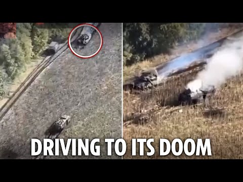 Insane moment Russian armoured carrier drives straight up to Ukrainian tank - and is blown to bits