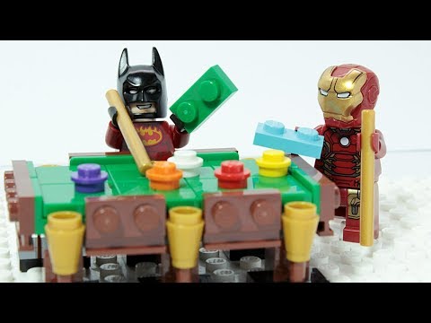 LEGO IRON MAN & BATMAN Brick Building Pool Table Superheroes Animation