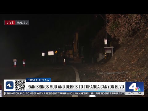 Rain brings mud and debris to Topanga Canyon Boulevard