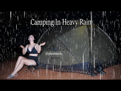 SOLO CAMPING IN THE RAIN with my dog  RELAXING IN COZY TENT WITH SOUND OF RAIN