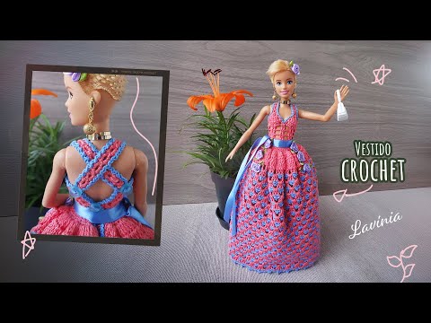 Vestido entrelaçado nas costas de crochê para Barbie 🌷 Lavínia