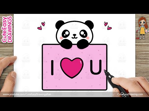 How to Draw a Cute Panda Holding i❤️u Card - Drawing and Coloring for Kids and Toddlers