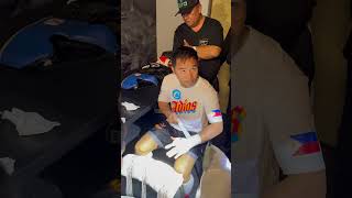 Manny Pacquiao wrapping hands before #PacquiaoBarrios