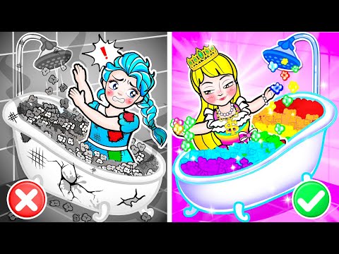 [🐾paper diy🐾] Rich vs Poor vs Giga Rich in Bathroom! Princess Rapunzel and Frozen - Rapunzel Family