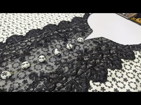 latest Cutwork Neck design with fabric buttons | How to attach embroidered neck