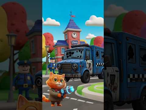 Profesor Kucing Menolong Truk Polisi, Mobil Polisi, Bus Polisi #animation