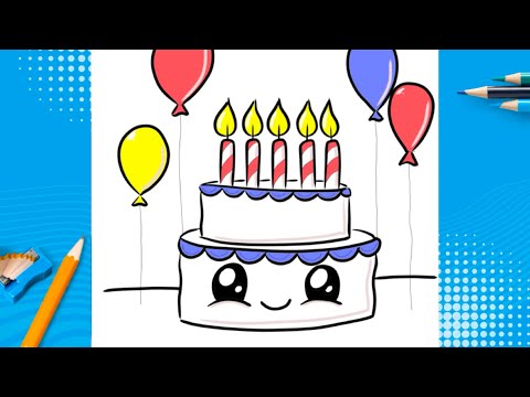 How To Draw A Birthday Cake 🎂, Balloons 🎈 EASY Step by Step Cake Drawing